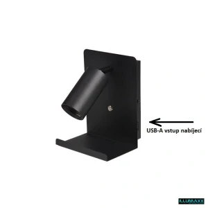 Nástěnné svítidlo do ložnice BEDROOM REST black, na žárovku GU10 s USB-A nabíječkou, černé
