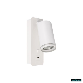 Nástěnné svítidlo do ložnice, na žárovku GU10 s USB nabíječkou, bílé